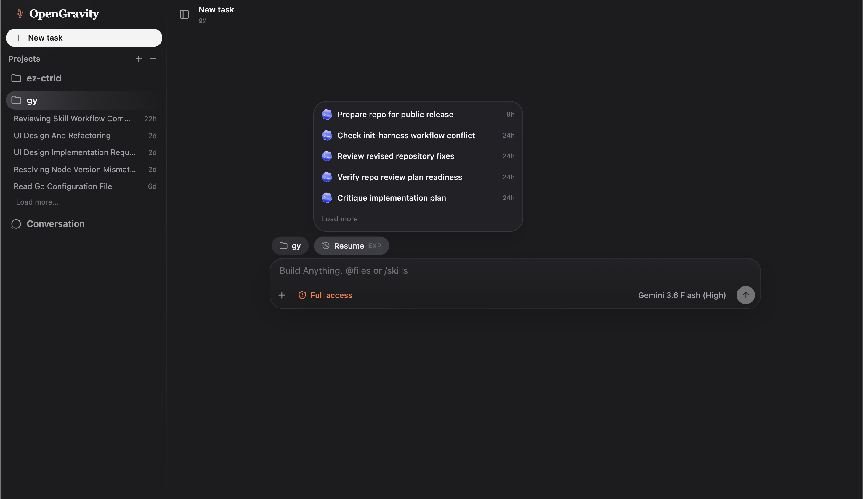 OpenGravity Console Preview